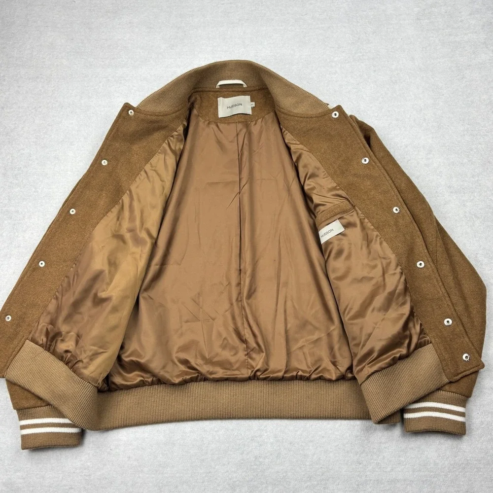 Hudson Mens XL Camel Tan Wool Blend Faux Leather Varsity Bomber Jacket HM-110F4